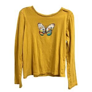 Old Navy Girls Mustard Yellow Butterfly Nature Long Sleeve Top Youth Large